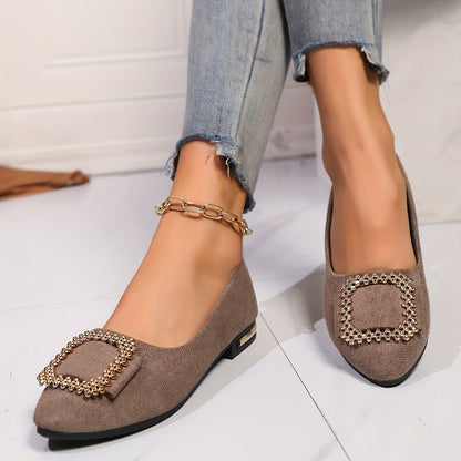 Damen Elegante Slip-On Ballerinas mit Strass-Schnalle – Modische Schuhe für Alltag und besondere Anlässe