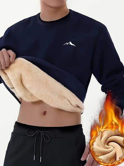 Unisex Winter Pullover mit Fleece-Futter und Berg-Logo