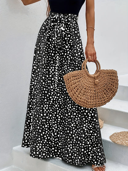 Dames elegante wijde broek met stippen en ceintuur – perfect voor lente & zomer