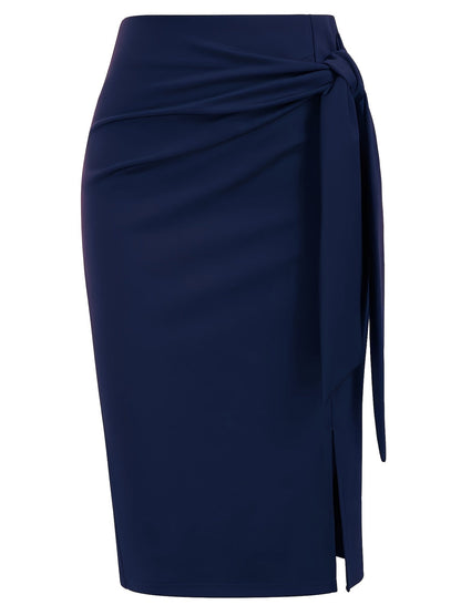 Gonna midi elegante da donna con dettaglio nodo e spacco – Perfetta per ufficio ed eventi