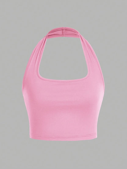 Dame Halterneck Croptop med åben ryg – Moderne sommerbasic til fritid og fest