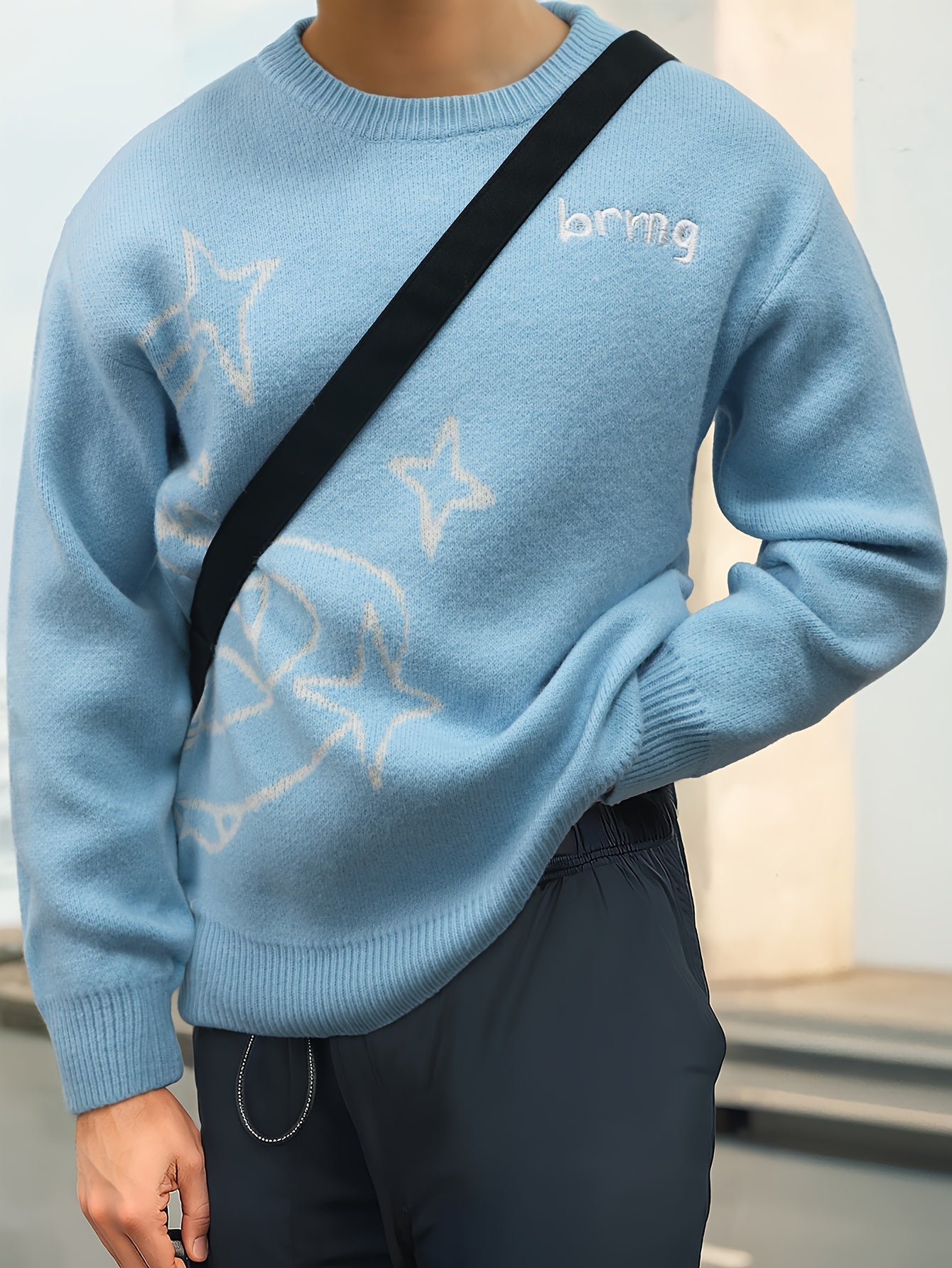Unisex-striktrøje med stjerner og planetmotiv, rund hals