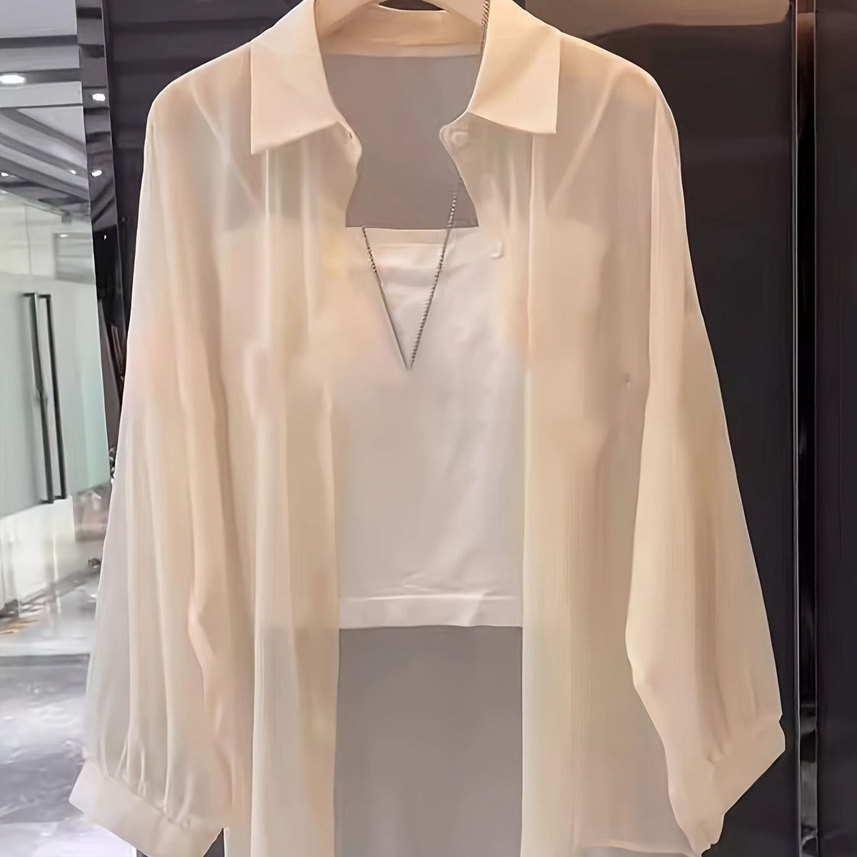 Damen Zweiteiliges Set – Transparentes Oversize-Hemd mit Bandeau Top, Modernes Layering-Outfit