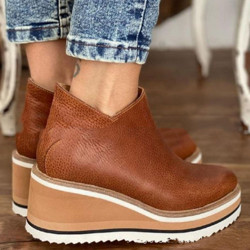 Damen Plateau-Stiefeletten mit Reißverschluss – Modische Alltagsschuhe im europäischen Stil