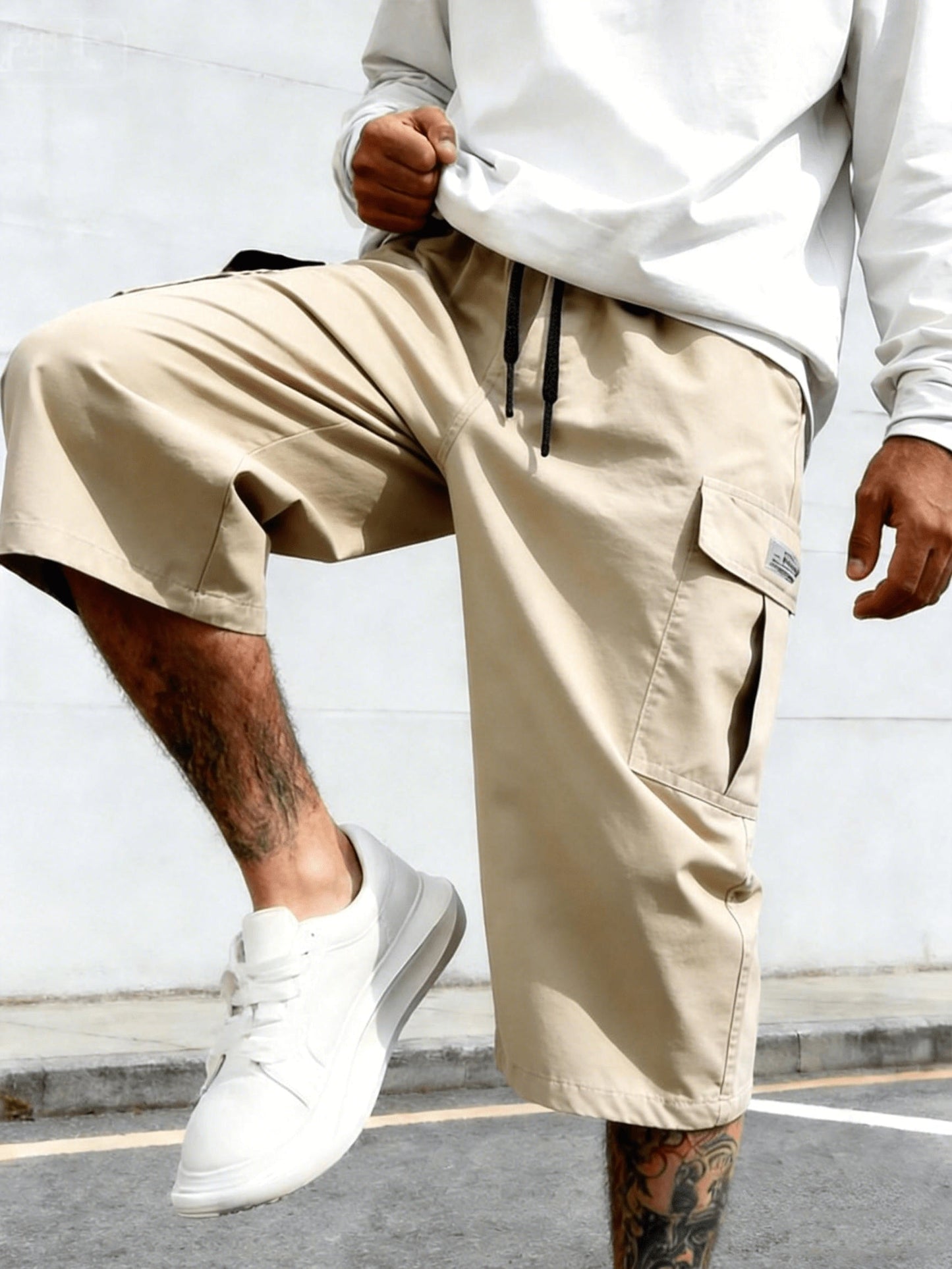 Shorts cargo homme style streetwear, longueur genou, pantalon de loisirs confortable avec poches