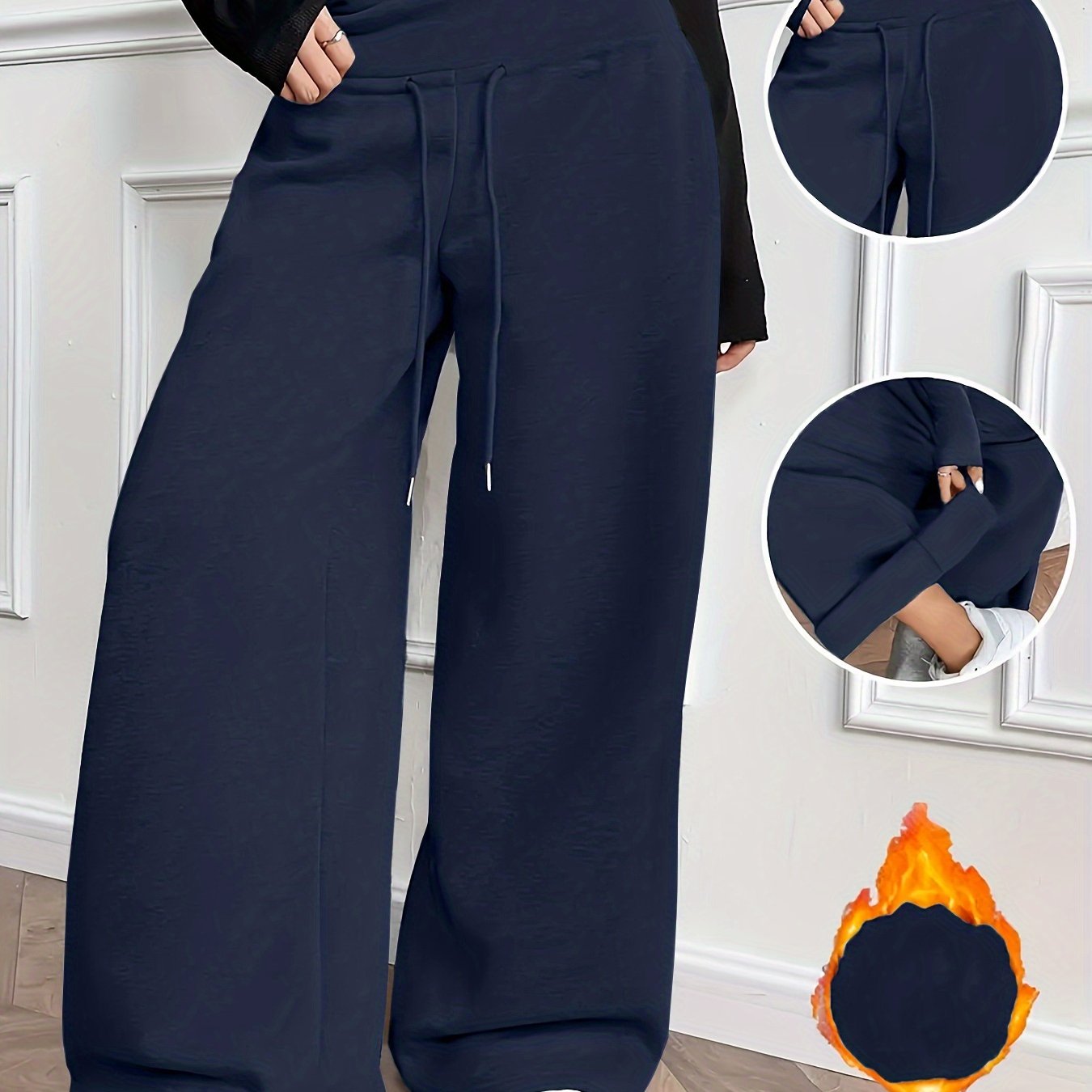 Dameswijde broek met trekkoord, losvallende pijpen