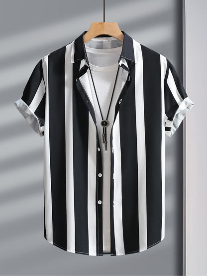 Camicia uomo a righe manica corta stile moderno streetwear tempo libero