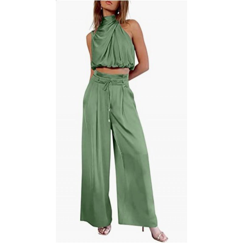 Jasmine – Casual mouwloos topje met midriff en wijde pijpen 2-delige set dameskleding