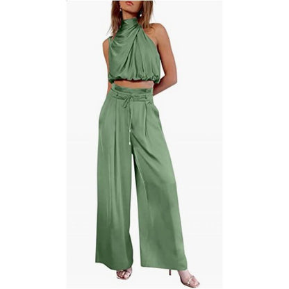 Jasmine – Casual mouwloos topje met midriff en wijde pijpen 2-delige set dameskleding