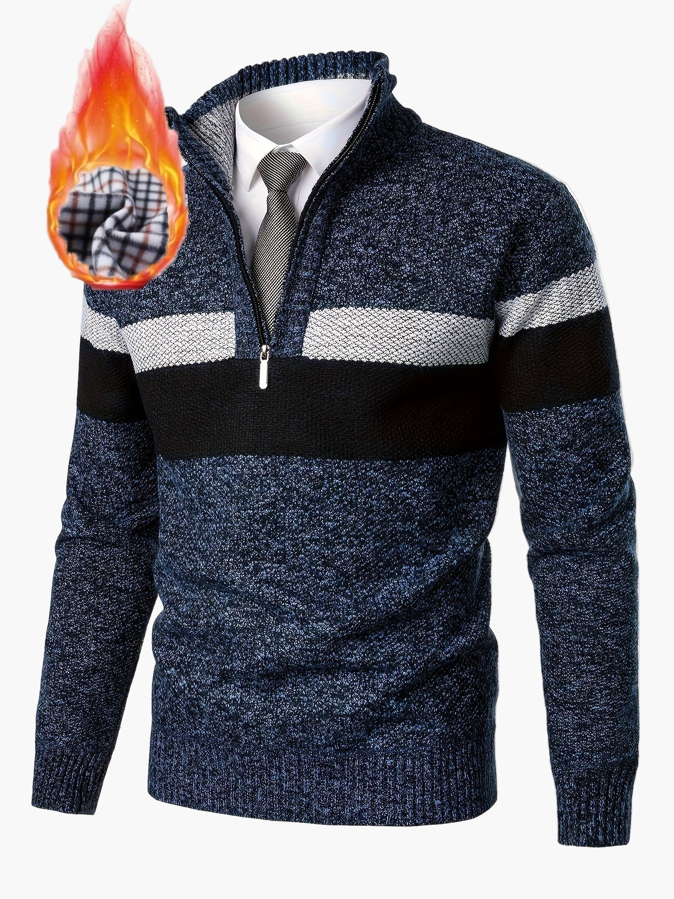 Herren Strickpullover mit Stehkragen und Reißverschluss – Modischer Colorblock-Stil für Herbst und Winter