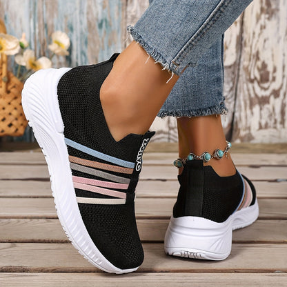 Sneaker Slip-On da donna con motivo a righe – Scarpe casual comode per tutti i giorni e viaggi