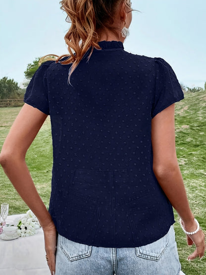Camicia da donna con collo alla coreana e maniche a sbuffo – Top elegante per tempo libero e uso quotidiano