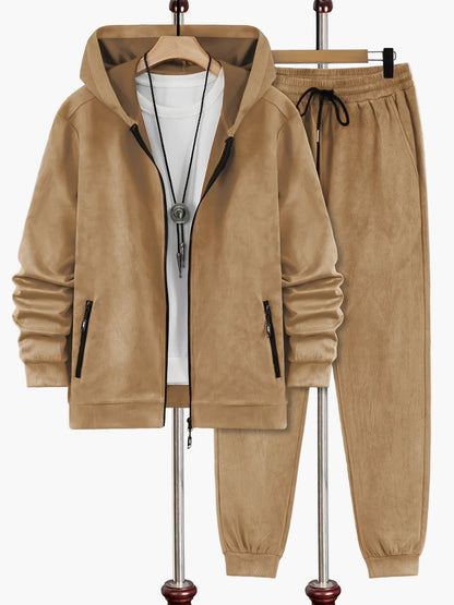 Herr Fritids Hoodie-Träningsset – Sportigt Tvådelat Set för Vardag och Fitness