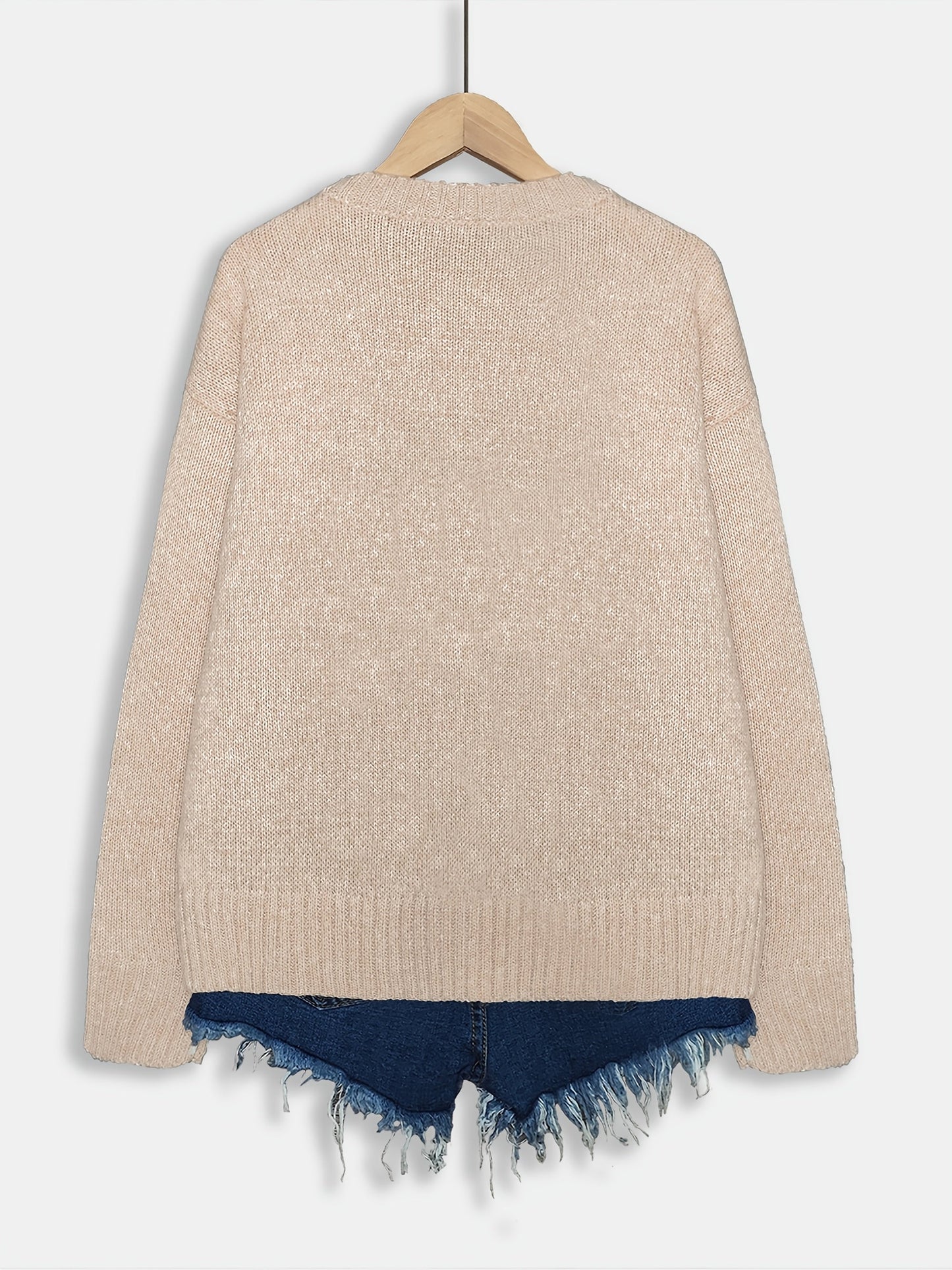 Damen Strickpullover mit Rundhalsausschnitt und Katzen-Print
