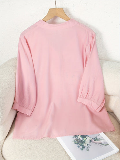 Blusa elegante da donna con ricamo e collo alla coreana – Camicia estiva casual