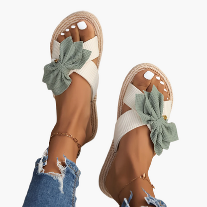 Ciabatte estive vintage da donna con grande fiocco e suola piatta – Comode sandali casual