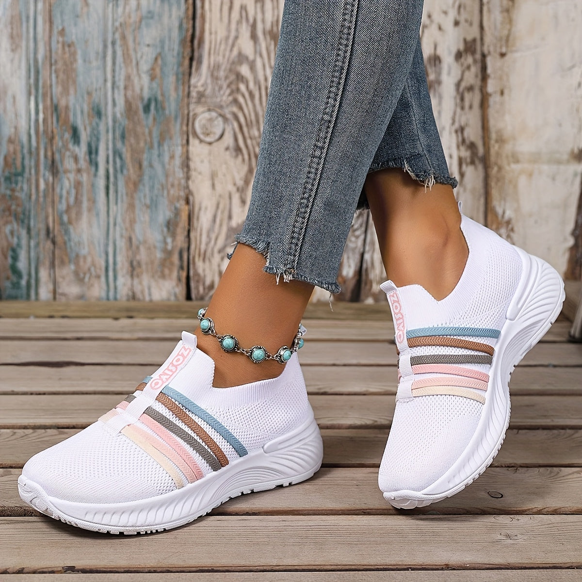Sneaker Slip-On da donna con motivo a righe – Scarpe casual comode per tutti i giorni e viaggi