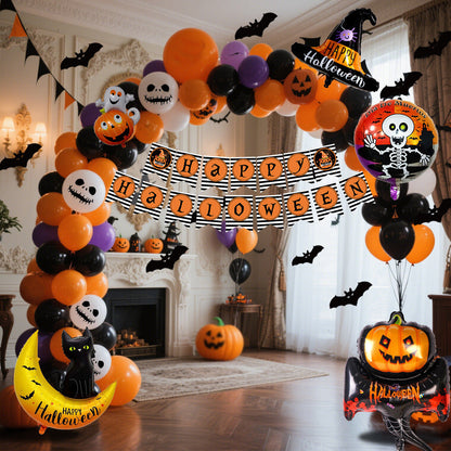 Halloween festdekorasjon ballongsett for barn og voksne – Skummel romdekorasjon til Halloween-fester, gresskar- og skjelettmotiver