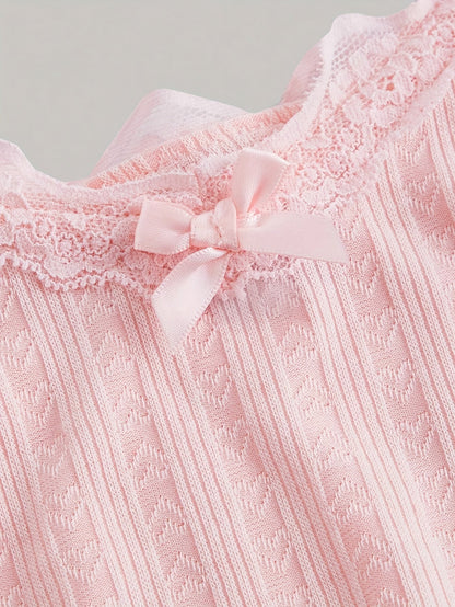 Damen Coquette-stil Camisole-topp med spets och rosett – feminint vintageinspirerat plagg