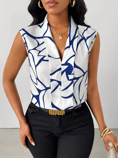 Camicia da donna elegante con motivo astratto, senza maniche, chic da ufficio e serata