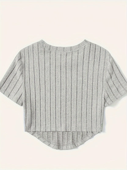 Dame kortermet ribbestrikket crop-top – avslappet sommer fritidsskjorte