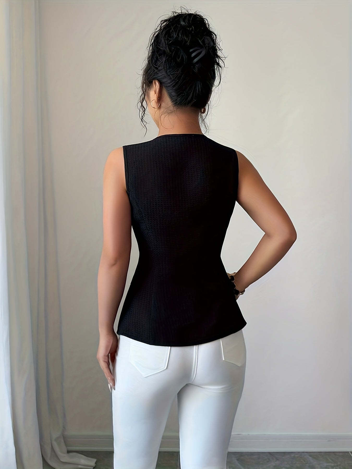 Blusa elegante da donna senza maniche con abbottonatura – Perfetta per ufficio e uso quotidiano