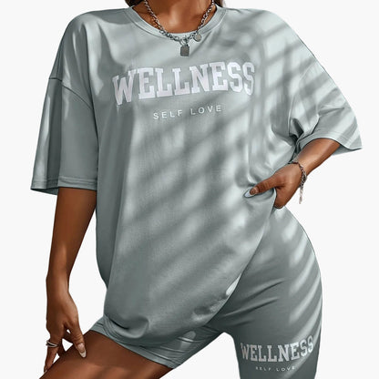 Damen Wellness Lounge Set Oversize T-Shirt & Radlerhose – Freizeit & Self Love Outfit