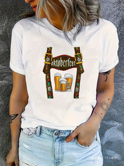 Dames Oktoberfest T-Shirt met Bierprint – Los Festivalshirt voor Volksfeesten & Feesten