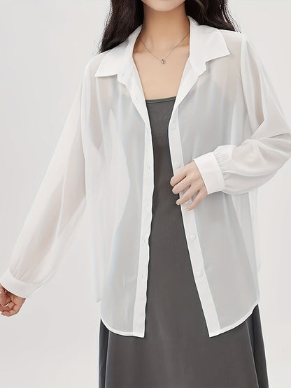 Dames transparant losvallend blouse-shirt voor elegante vrijetijds- en kantoorlooks