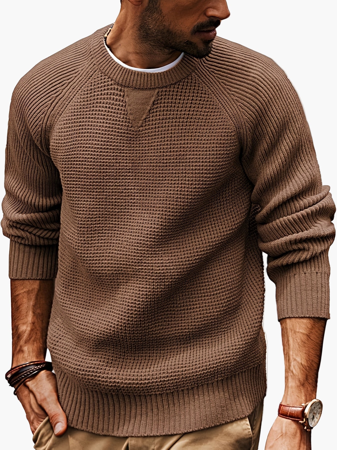Męski sweter z dzianiny w stylu vintage, regular fit, z okrągłym dekoltem