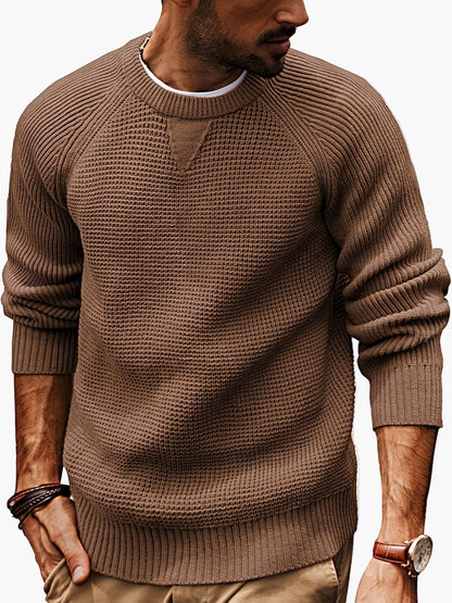 Męski sweter z dzianiny w stylu vintage, regular fit, z okrągłym dekoltem