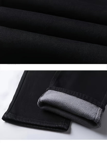 Herren Hose Schwarz Jeans-Stil Gürtelschlaufen Knopfleiste