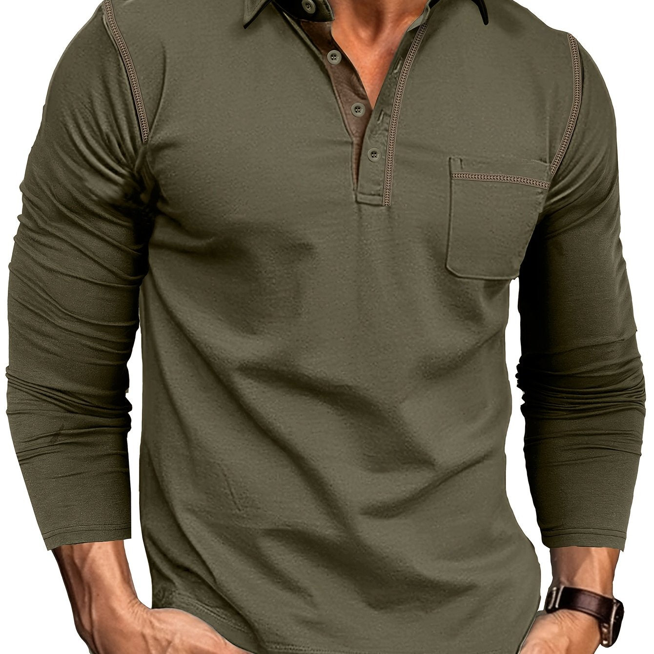 Langærmet poloshirt til herrer med knaplukning og brystlomme