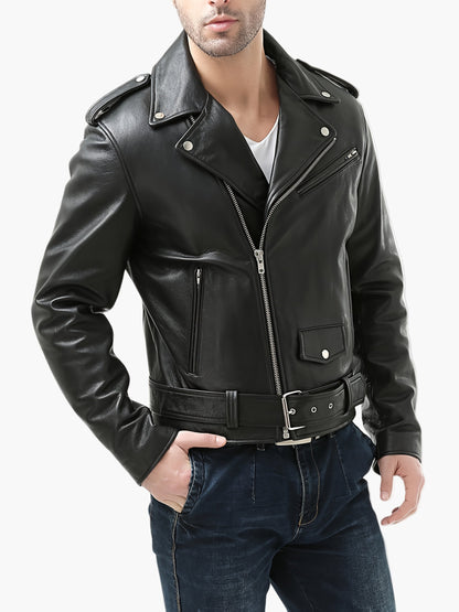 Giacca da motociclista da uomo in stile vintage – Giacca di mezza stagione alla moda con cerniera e cintura