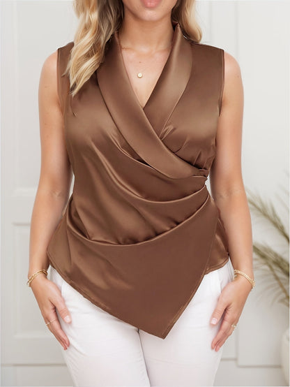 Blouse portefeuille élégante pour femme, sans manches, asymétrique, pour bureau et loisirs