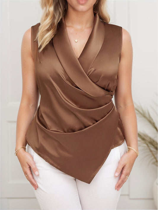 Dame Elegant Ermeløs Omslagsbluse Asymmetrisk for Kontor og Fritid