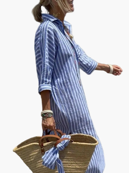 Vestido blusón de rayas para mujer en estilo veraniego relajado – Perfecto para el día a día y vacaciones