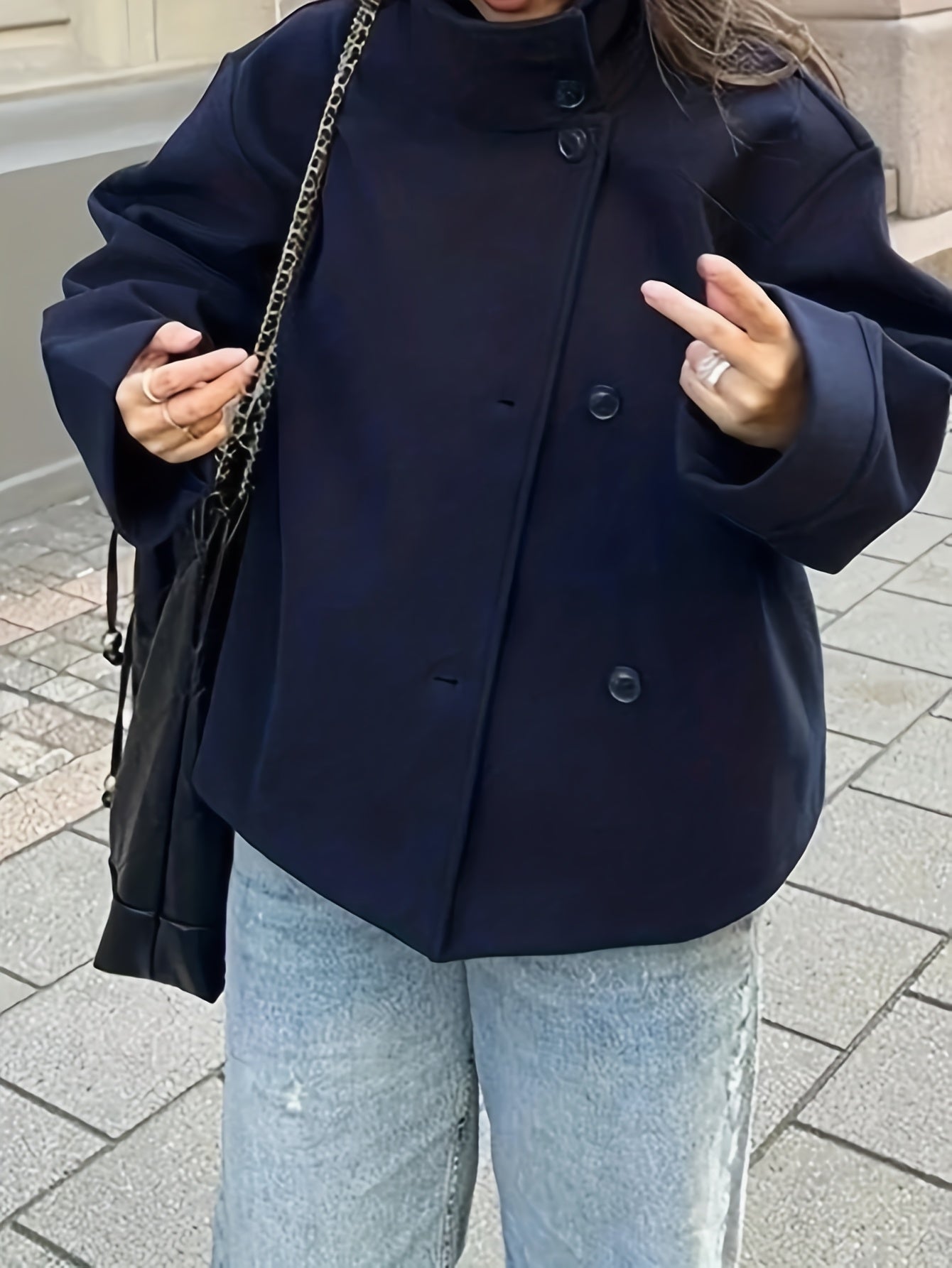 Damen Kurzjacke mit Stehkragen und Knöpfen