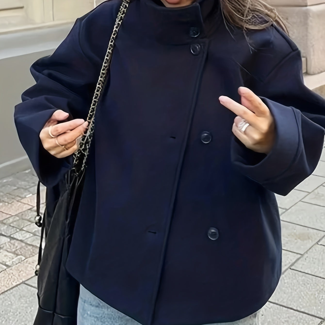 Damen Kurzjacke mit Stehkragen und Knöpfen