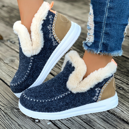Botines de mujer sin cordones con forro de felpa y suela de plataforma