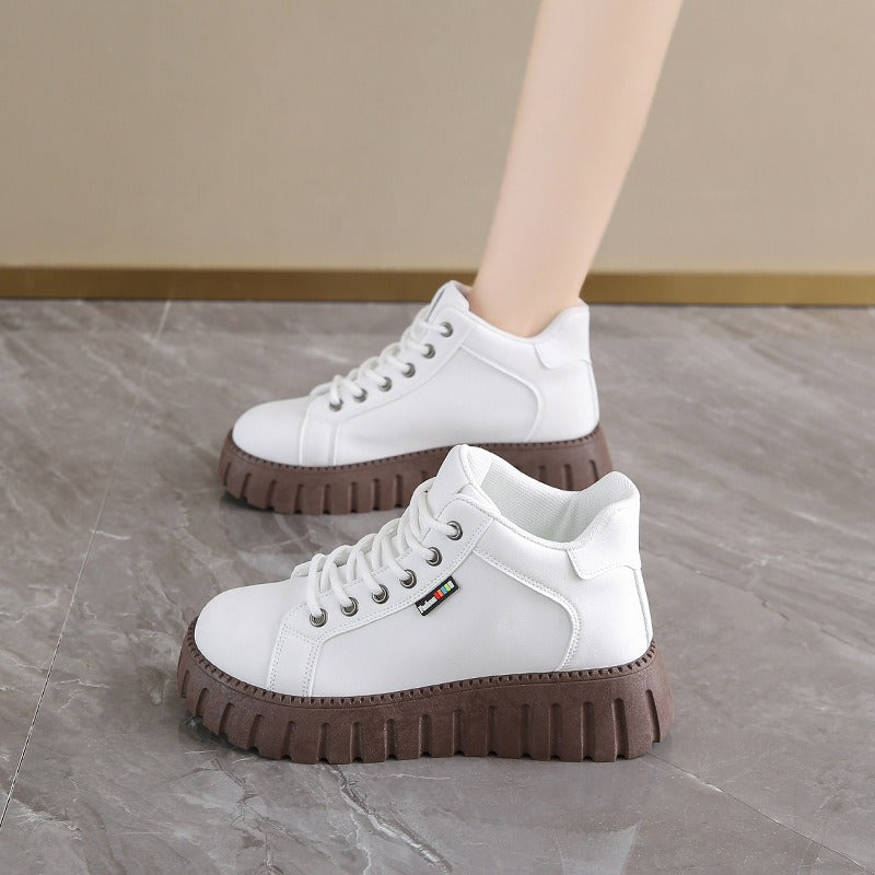 Damen Plateau High-Top Sneaker Schwarz mit brauner Sohle