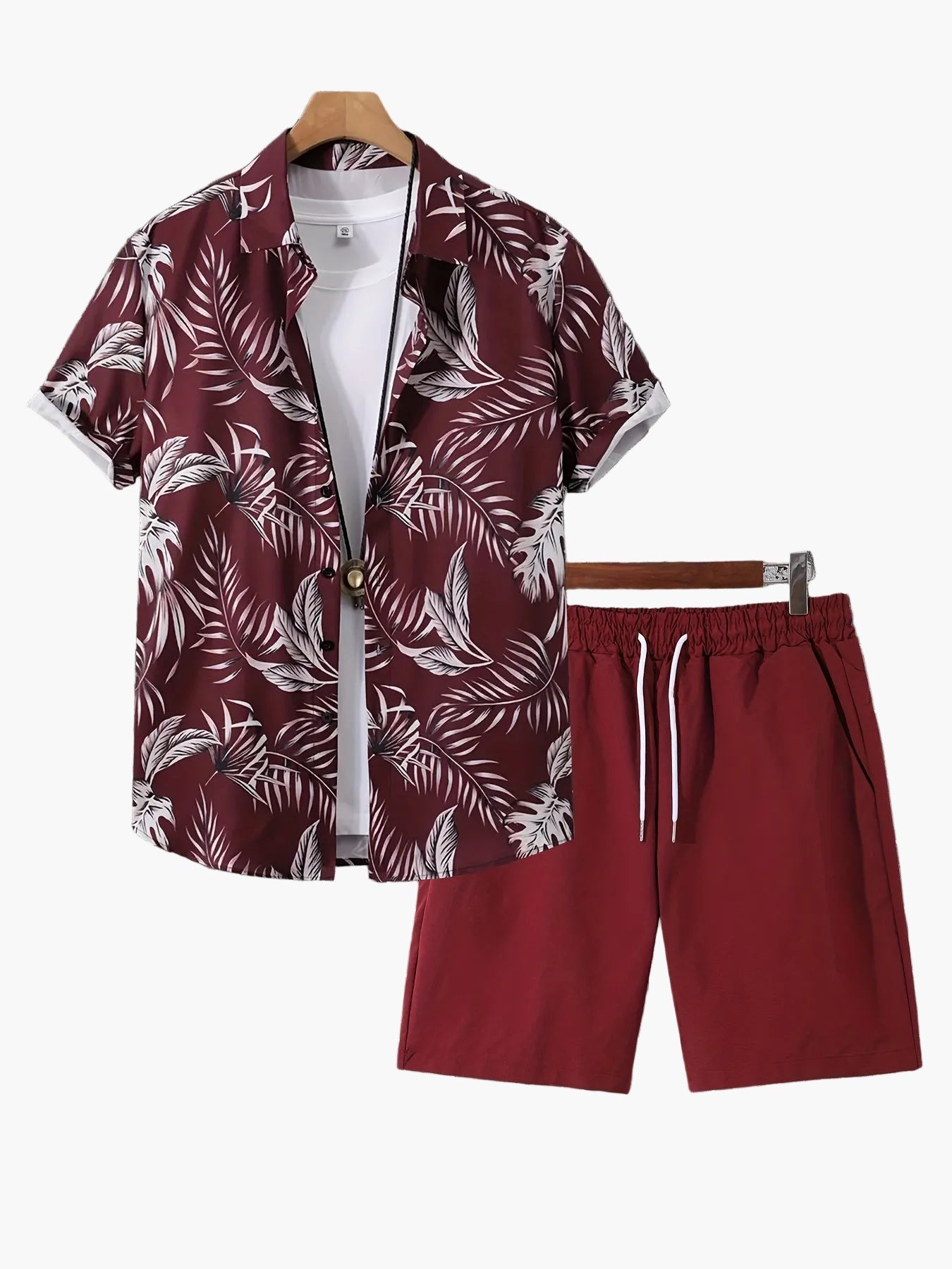 Set estivo da uomo casual – Camicia a maniche corte con motivo palme e pantaloncini, ideale per vacanze e spiaggia