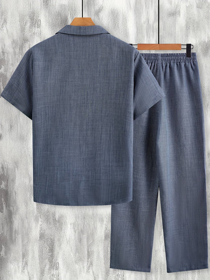 Set estivo uomo con camicia a maniche corte e pantaloni – Completo casual per tempo libero, quotidiano e vacanze
