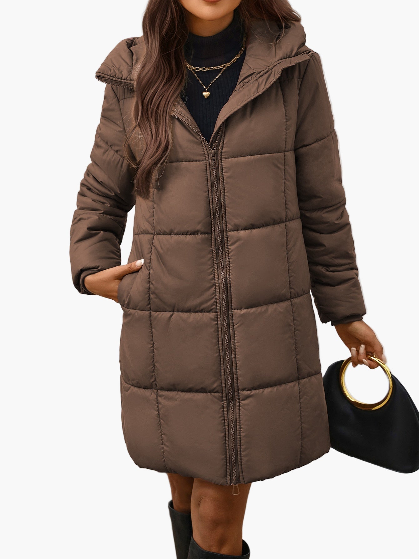 Damen Winter Steppmantel mit Kapuze – Modischer langer Puffer für Alltag und Freizeit