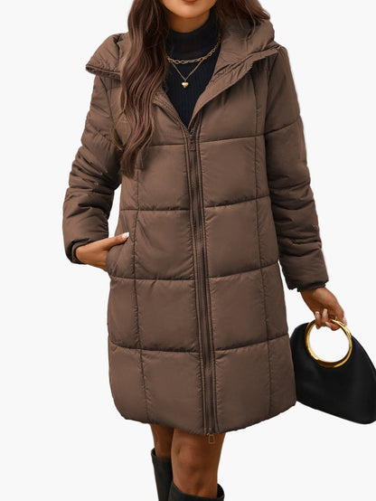 Damen Winter Steppmantel mit Kapuze – Modischer langer Puffer für Alltag und Freizeit