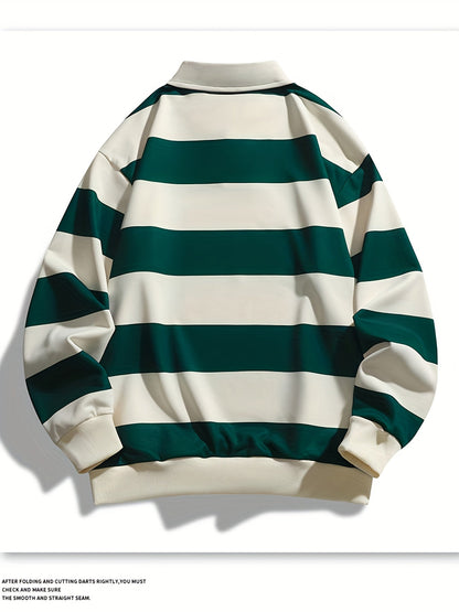 Gestreiftes Langarm Polo-Sweatshirt mit Kragen und Bündchen