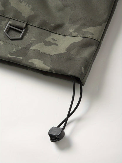 Chaqueta unisex para exteriores, camuflaje verde, con capucha y cremallera