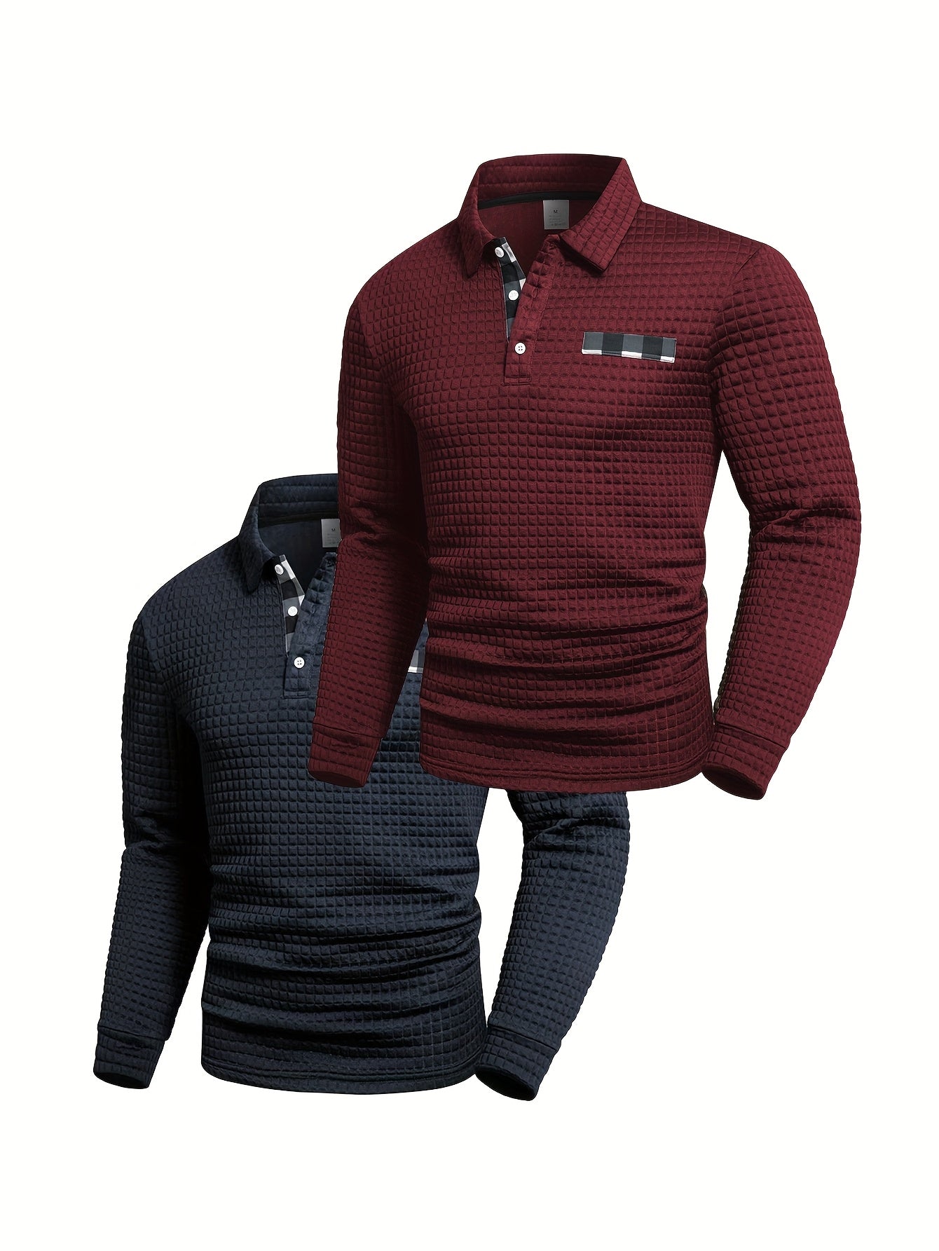 Herren Langarm Poloshirt strukturiert mit Kragen marineblau