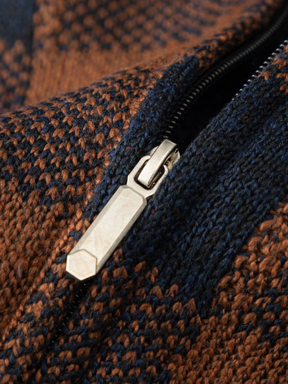 Herren Kapuzenstrickjacke kariert gefüttert Reißverschluss