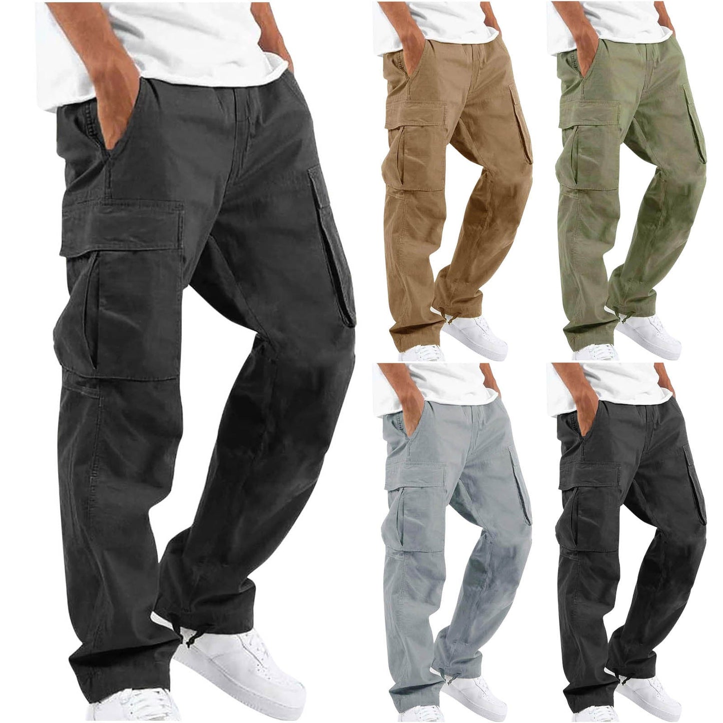 Pantalon cargo pour homme style streetwear – Pantalon décontracté confortable à coupe droite avec grandes poches
